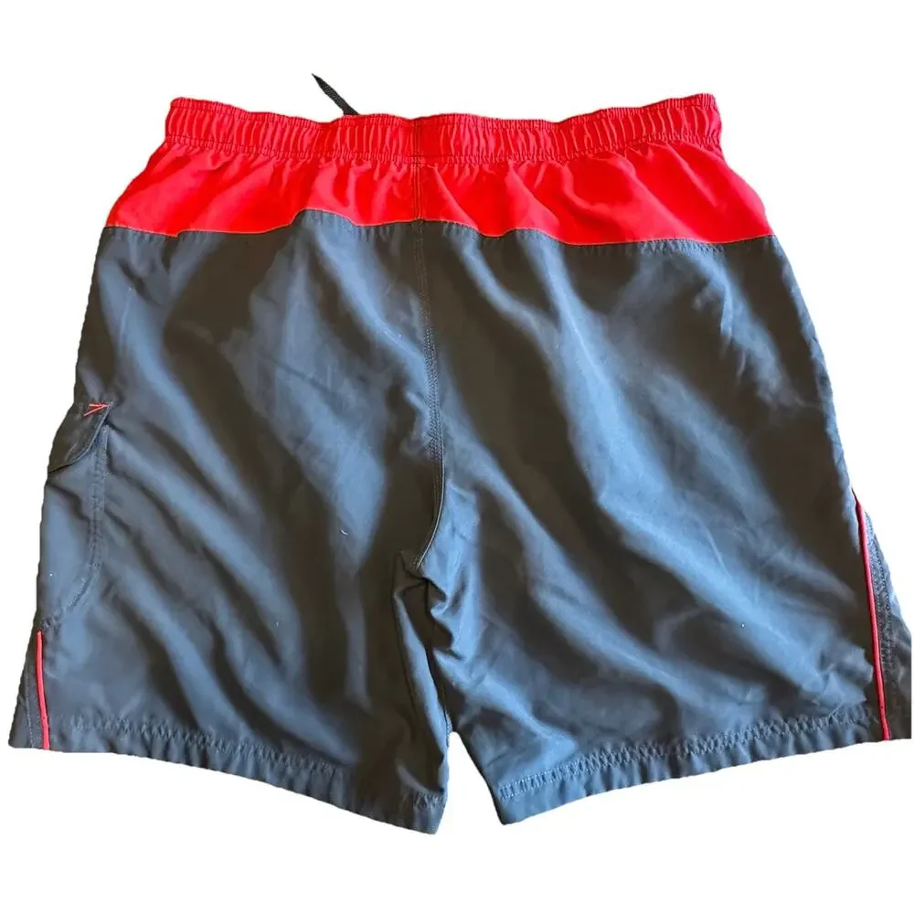 Speedo Mens 2XL Gray Red Cargo Drawstring Board Shorts Swim Trunks‎